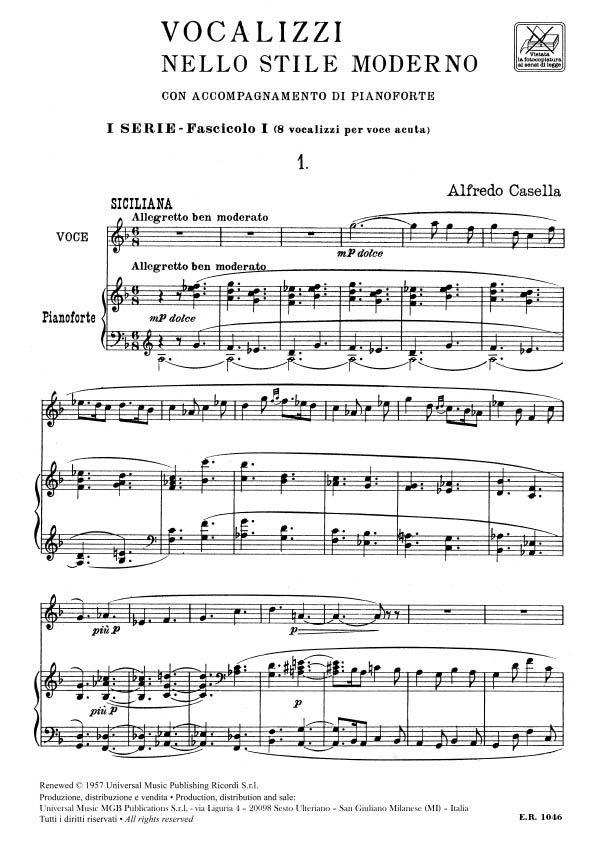 Vocalizzi Nello Stile Moderno. I Serie - Volume 1: 8 Vocalizzi Per Voce Acuta  - klavír a zpěv